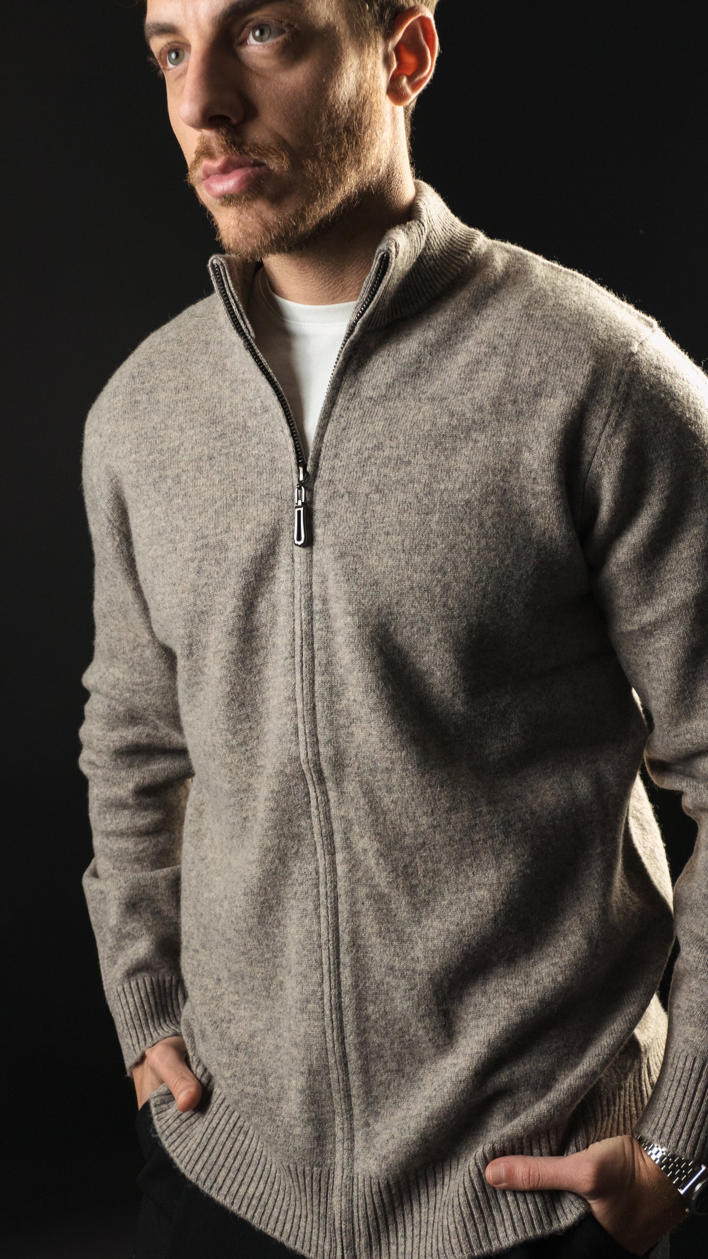 Wool Full-zip sweater (Camel Taupe)