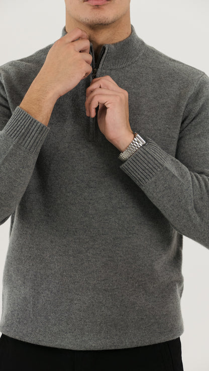 Wool Half-zip sweater (Light Grey)