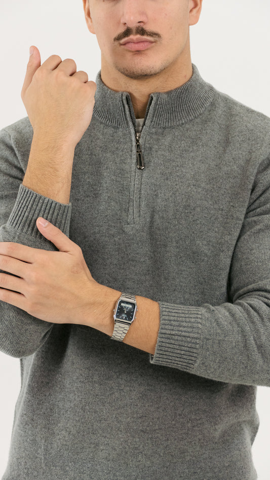 Wool Half-zip sweater (Light Grey)