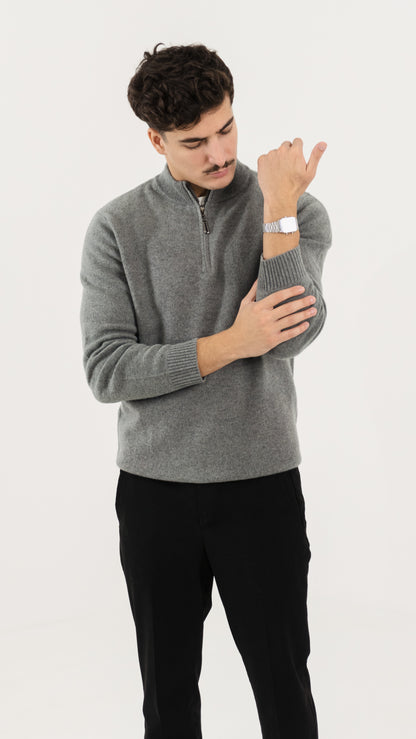 Wool Half-zip sweater (Light Grey)