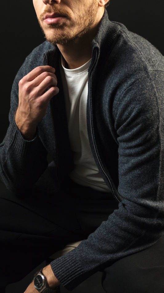 Wool Full-zip sweater (Dark Grey)