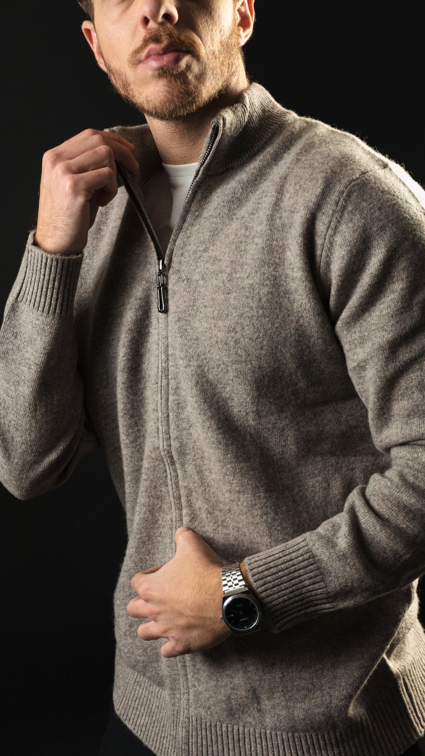 Wool Full-zip sweater (Camel Taupe)