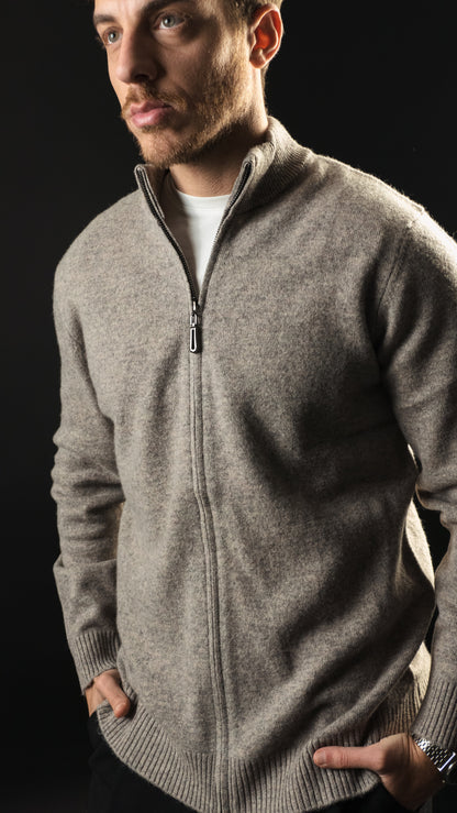 Wool Full-zip sweater (Camel Taupe)