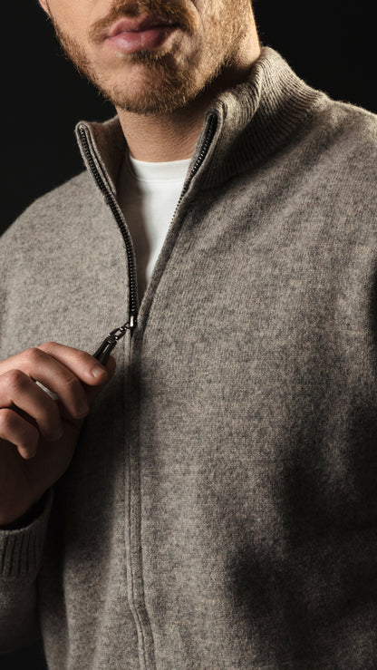 Wool Full-zip sweater (Camel Taupe)
